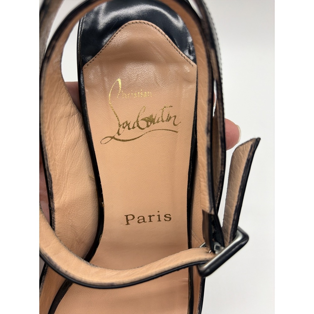 Christian Louboutin Lady Peep Slingback Black Patent Leather Heels Size 38.5 - Picture 7 of 9